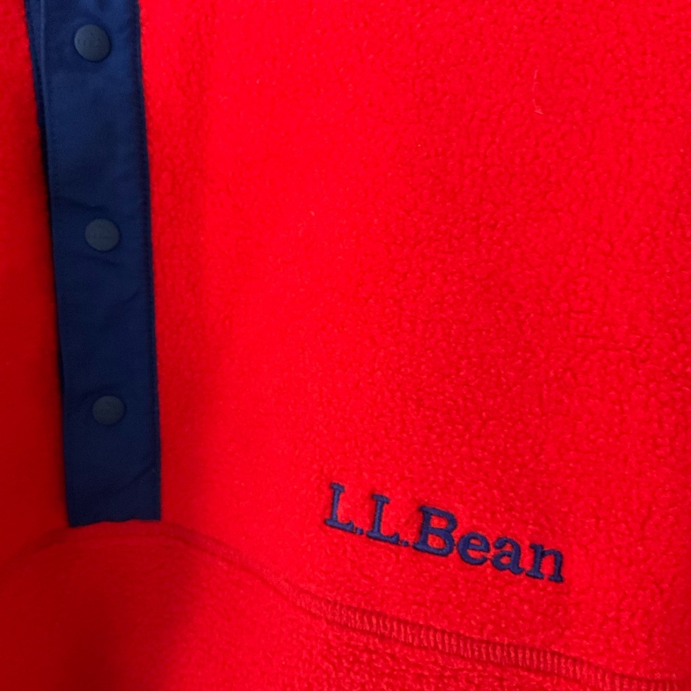 L.L.Bean Bright Red Fleece Pullover with Navy Snap Placket
